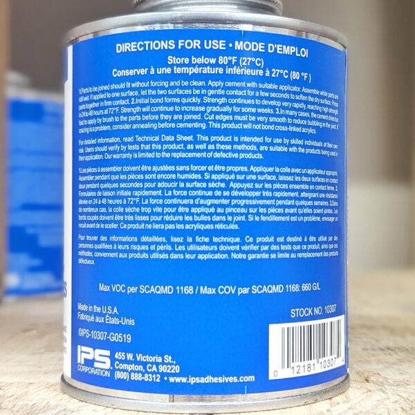 Weld-On 4 back of can showing instructions and warning